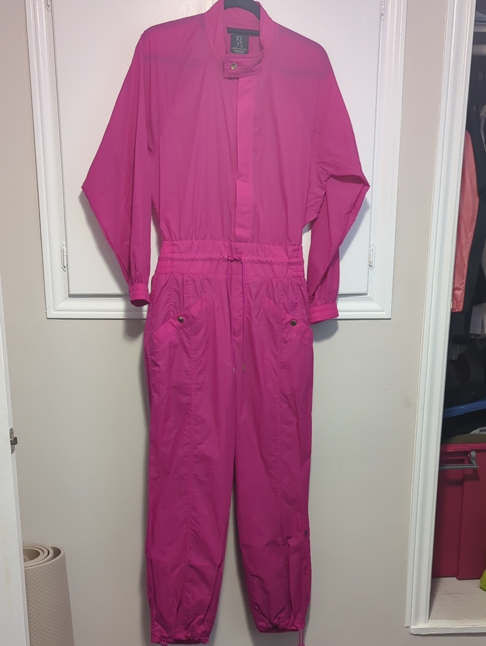 Athleta x Alicia Keys Bright Hot Pink Long-Sleeve Utility Jumpsuit